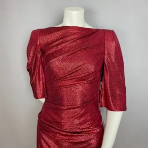 Eliza J Cocktail Dress Capelet Sleeve NWT Ruched‎ Sparkly Red Draped Back Size 8 thumbnail 7