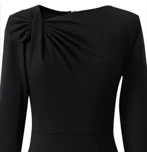 Elegant Black Dress - asymmetric bow neck thumbnail 5
