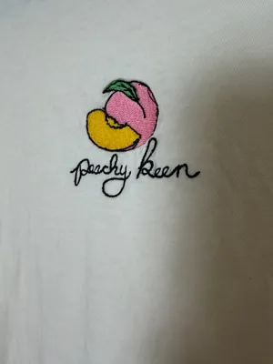Peachy Keen Boxy Cropped Oversized Embroidered Graphic Tee T Shirt Size Large thumbnail 2