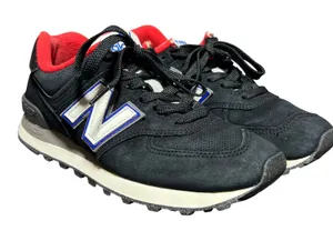 New‎ Balance 574 Womens 7.5 Black Red Blue Suede Sneakers WL574W32 thumbnail 1