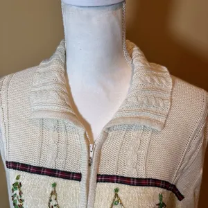 Storybook Knits Christmas Tree Zip Cardigan Sweater Beaded Cable‎ Knit Large NWT thumbnail 5