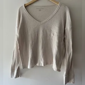 American Eagle White Cream Waffle Knit Long Sleeve‎ thumbnail 1