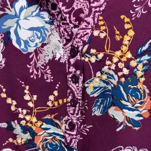 Denim & Company Burgundy Floral Paisley Print Color Block Blouse Plus Size 2X thumbnail 4