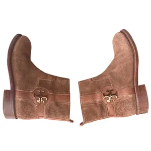 Tory Burch Alaina Suede Pebbled Leather Logo Ankle Booties Cognac Tan 9 thumbnail 9