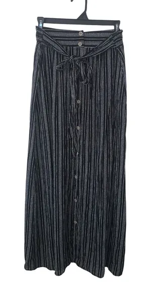 Emberley Striped Tie-Waist Button Down Maxi Skirt Black White thumbnail 1