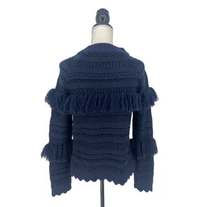 Jonathan Simkhai Tassel Fringe Knit Wool Sweater Black Blue‎ Stripe thumbnail 10