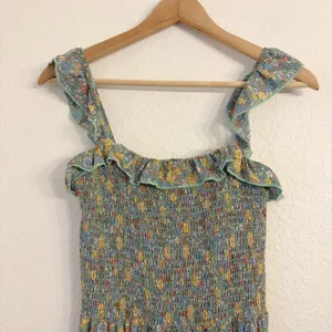 Natural Life Megan Dress M Smocked Ruffle Ditsy Floral Cottagecore Slit Green thumbnail 3