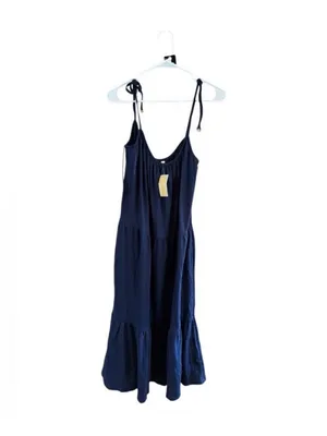 Sleeveless Tie-Shoulder Maxi Dress in Navy thumbnail 2
