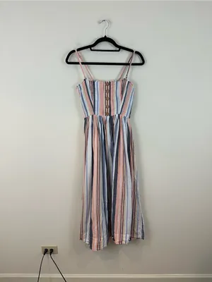 Free People Lilah Pleated Tube Dress Multi Maxi Stripe Boho Small Women's thumbnail 2