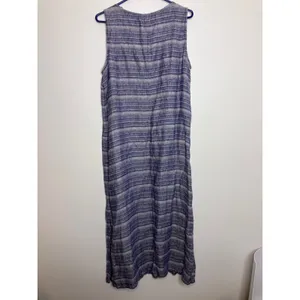 Pure Jill J. Jill Maxi Dress Womens Medium Blue Linen Striped Sleeveless Pockets thumbnail 8