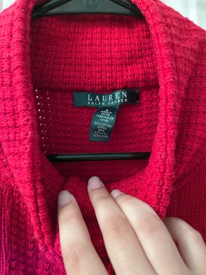 Lauren Ralph Lauren Bright Red Textured-Knit Sweater Jacket thumbnail 3