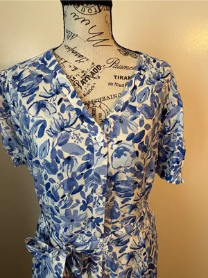 croft & barrow Blue and White Floral Midi Dress with Tie Waist thumbnail 2