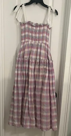 Mable Boutique Midi Purple and Green Pastel Dress Tie Shoulders thumbnail 3