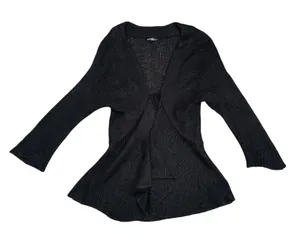 Wooden Ships Cardigan Women S/M Black Excellent Mohair Wool Open Front Peplum thumbnail 1