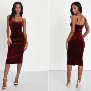 LULUS Sexy Prom Wedding Holiday Elegant Chic Shimmer Velvet Cocktail Midi thumbnail 2