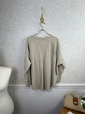 We The Free Beige Oversized Owen Thermal V-Neck Long Sleeve Top - Size - Medium thumbnail 4