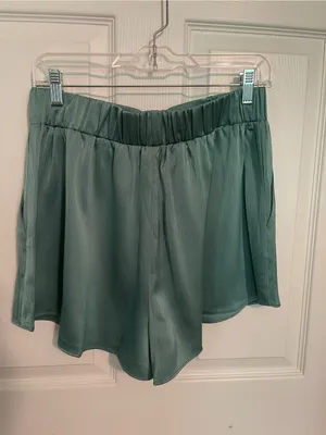 Naked Zebra Aqua Blue/Green High-Waist Elastic Waistband Shorts. thumbnail 2