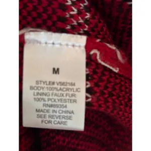 Adrienne‎ Vittadini Womens Red Black Plaid Faux Fur Collar Cardigan Sweater M thumbnail 5