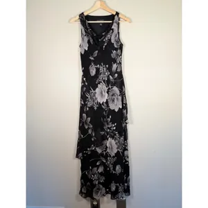 Spenser‎ Jeremy Silk Floral Maxi Dress Black White Beaded Cowl Neck Sz 6 thumbnail 3