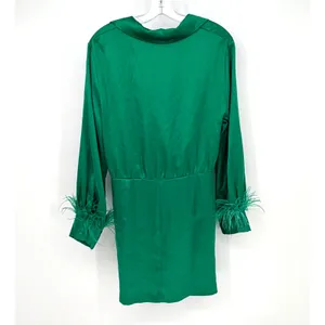 Zara Satin Feather Mini Autumn Wedding Guest Dress‎ Women XL Green Glam Holiday thumbnail 10
