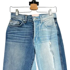 REVICE Two-Tone Yin Yang Distressed‎ Denim High Rise Straight Jeans Size 24 thumbnail 4
