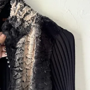 Baldin Cardigan Y2k Sm Black Faux‎ Fur Collar Ribbed Knit Sweater Jacket Grunge thumbnail 5