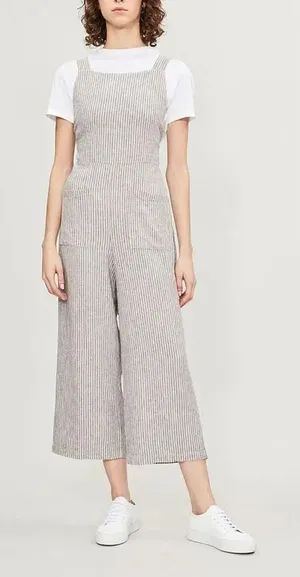 FREE PEOPLE Off The Shore Linen Blend Wide‎ Leg Jumpsuit Sz 4 thumbnail 1