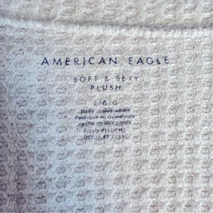 American Eagle Cream Soft & Sexy Plush Waffle‎ Knit V-neck Loungewear Top Size L thumbnail 6