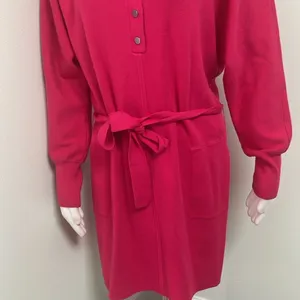ANTHROPOLOGIE Daily Practice Polo Knit Mini Tunic Dress Hot Pink Small NEW thumbnail 8