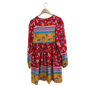 R.Vivimos Red Floral Boho Mini Dress Long Sleeve Tassel V-Neck Size S‎ 4/6 thumbnail 3