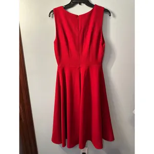 Red Sleeveless Fit and Flare Dress with 3D Ribbon Floral Embroidery Cocktail thumbnail 3