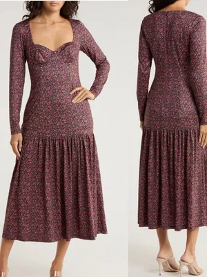 Anthropologie HUTCH Chase Tiered Long Sleeve Floral Midi Cottage‎ Dress S NWT thumbnail 2