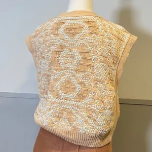 Free People Beige and Cream Knit Vest Geometric Pattern Sweater thumbnail 8