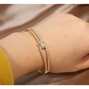 Women's 18k Gold‎ Plated Knot Bling Simulated Diamond Cuff Bracelet, Adjustable thumbnail 9