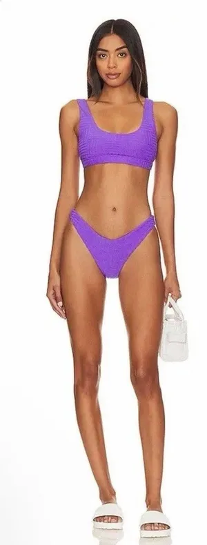 Beach Riot Peyton Textured Bikini Top & Vanessa Bikini Bottom L Ultra Violet NEW thumbnail 1
