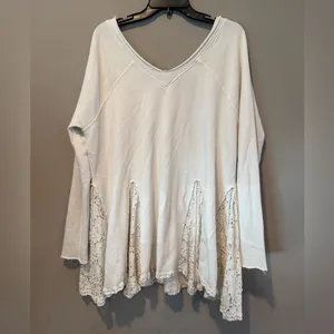 Free People Cream Lace Long Sleeve Top see back cutest top thumbnail 2