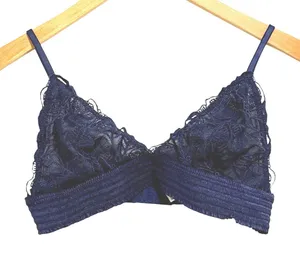 Aerie Navy Blue Floral Lace‎ Triangle Bralette Smocked Band Women's Small Sexy thumbnail 1