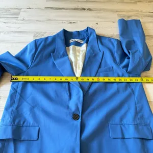 Zara Women's XXL Classic Single Breasted‎ Longline Oversized Blazer Jacker Blue thumbnail 11