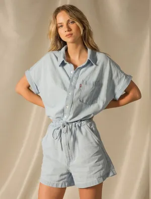 NWT LEVIS Roomy Overalls Romper Female Levis Light Jeans Color thumbnail 1