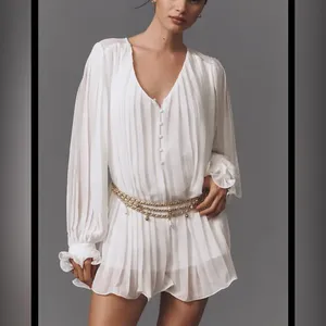 NEW Anthropologie Elegant White Endless Rose V-Neck Chiffon Romper size M thumbnail 2