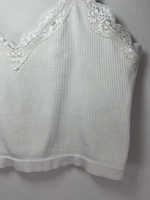 Wild Fable Ribbed Lace Cropped Cami Tank Top Cream Neutral Layering Y2K Sz Small thumbnail 3