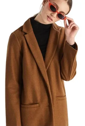 Womens Fall Tan Dress Coat Jacket M Forever21 thumbnail 1