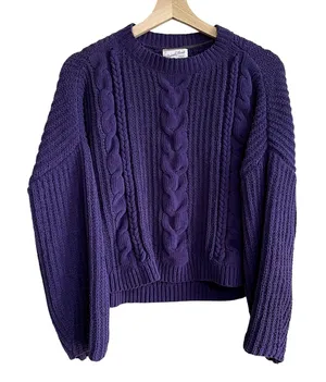 Universal Thread royal purple cable‎ knit soft women's size M cropped sweater thumbnail 1