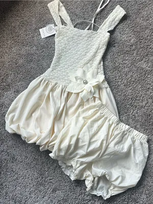 Ivory Flower Vietnam Made Bridal Accent Bubble Dress and Bloomers thumbnail 1