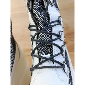 White Platform Knee High Gothic Boots Mesh Straps Studs Lace Up Zip Size 7 US thumbnail 6