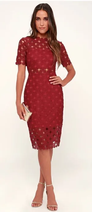 Lulus Burgundy Crochet Laced Bodycon Midi Dress Size S/ Party/ Cocktail/Formal thumbnail 1