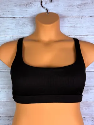 Aerie Black Ribbed Square-Neck Bralette - Women Intimates Size Large thumbnail 1