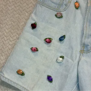 Vintage Paris Blues Womens S Light‎ Blue whimsical Jean Shorts Floral Rosettes thumbnail 4