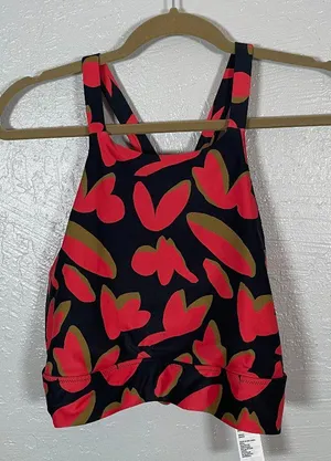 Prana Women XL Black Red Rose Fire Indo Disco Marine Street Swim Bikini Top thumbnail 1
