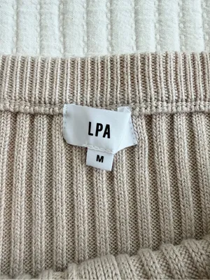 REVOLVE LPA Ribbed Knit Midi Skirt in Blush Beige with another of Pearl Buttons thumbnail 5